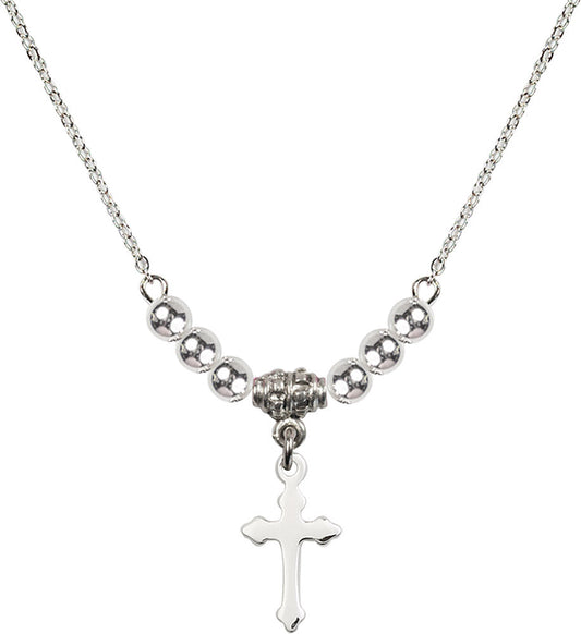 Sterling Silver Cross Birthstone Necklace with Sterling Silver Beads - 2528