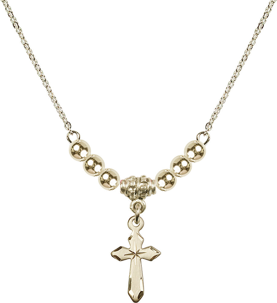 14kt Gold Filled Cross Birthstone Necklace with Gold Filled Beads - 2529