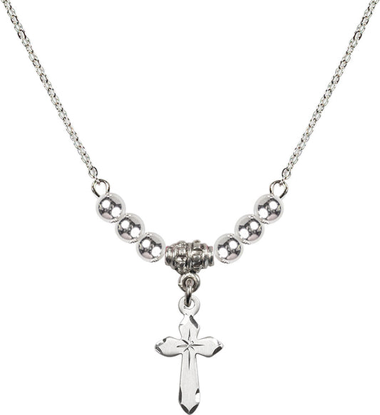 Sterling Silver Cross Birthstone Necklace with Sterling Silver Beads - 2529