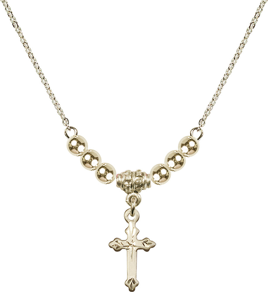 14kt Gold Filled Cross Birthstone Necklace with Gold Filled Beads - 2531