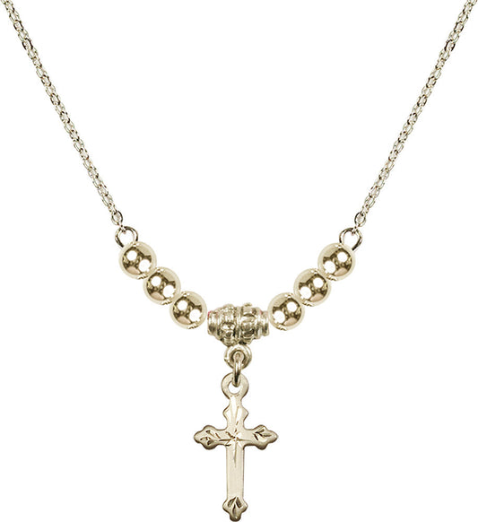 14kt Gold Filled Cross Birthstone Necklace with Gold Filled Beads - 2531