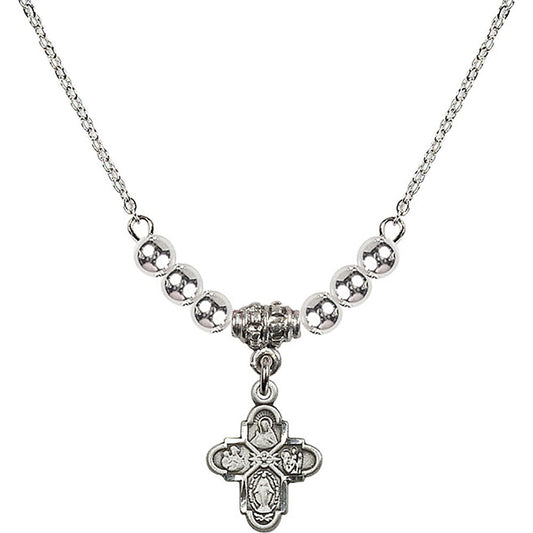 Sterling Silver 4-Way Birthstone Necklace with Sterling Silver Beads - 3143