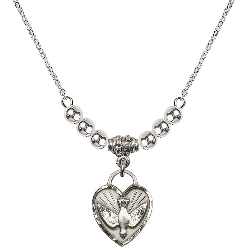 Sterling Silver Confirmation Heart Birthstone Necklace with Sterling Silver Beads - 3405