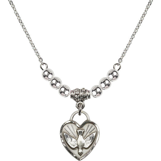 Sterling Silver Confirmation Heart Birthstone Necklace with Sterling Silver Beads - 3405