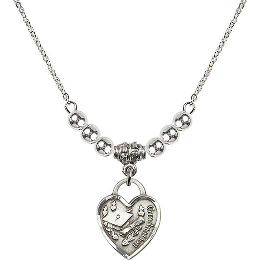 Sterling Silver Graduation Heart Birthstone Necklace with Sterling Silver Beads - 3406