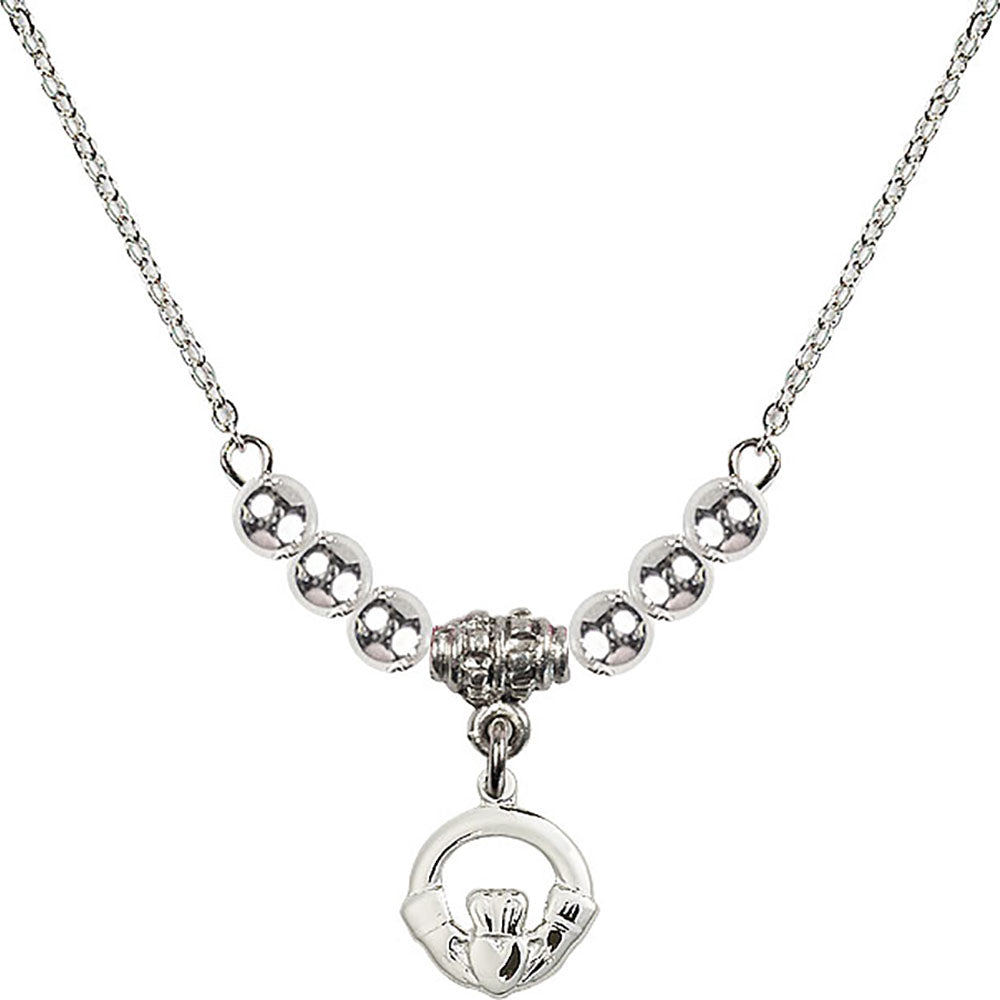 Sterling Silver Claddagh Birthstone Necklace with Sterling Silver Beads - 4113