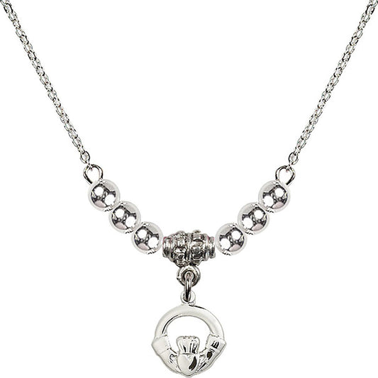 Sterling Silver Claddagh Birthstone Necklace with Sterling Silver Beads - 4113