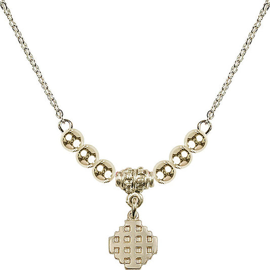 14kt Gold Filled Jerusalem Cross Birthstone Necklace with Gold Filled Beads - 4118