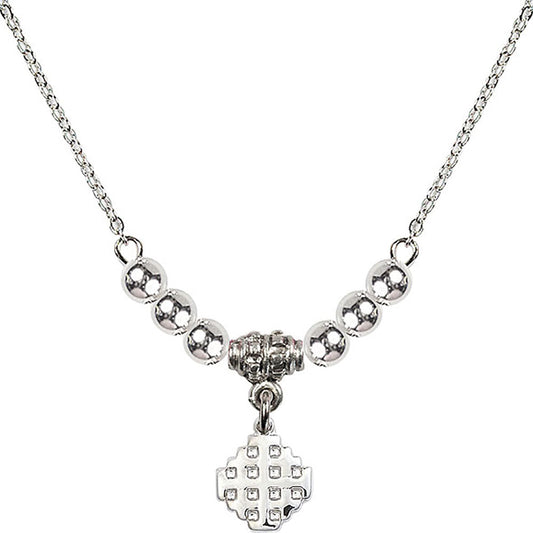Sterling Silver Jerusalem Cross Birthstone Necklace with Sterling Silver Beads - 4118