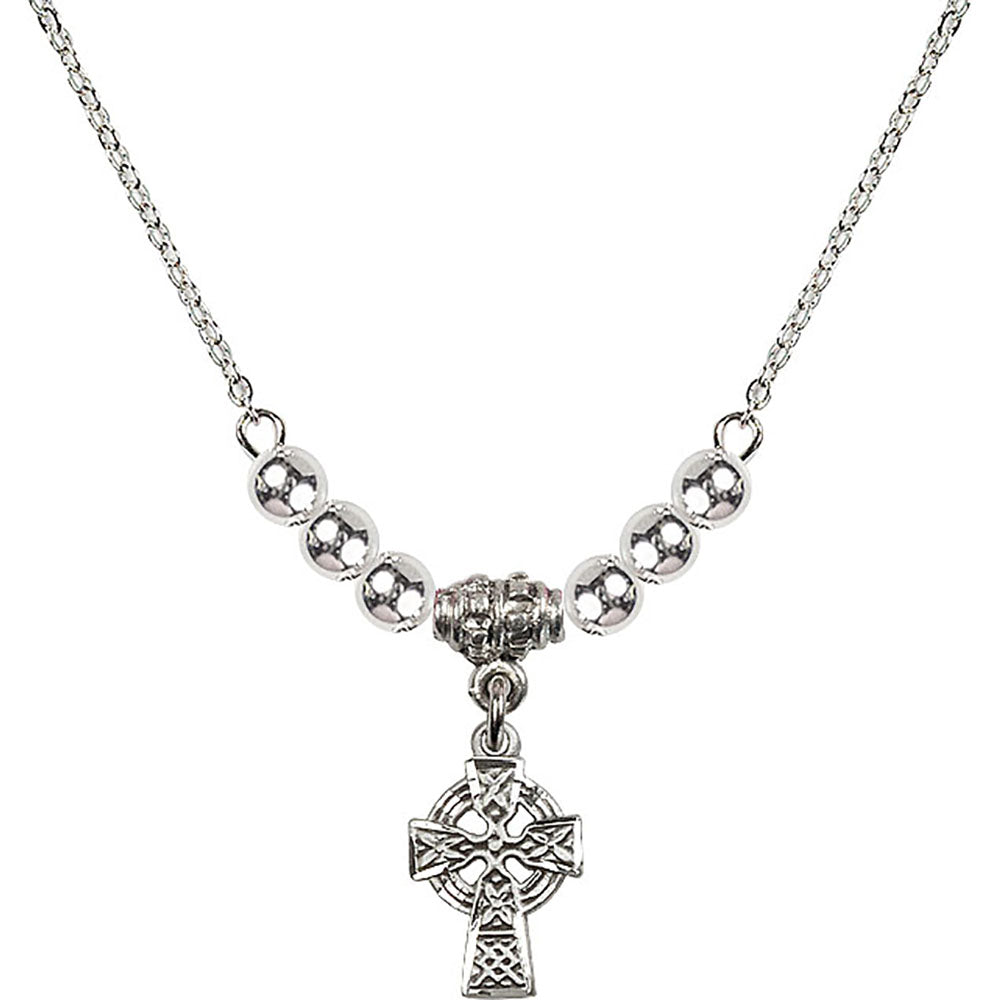 Sterling Silver Celtic Cross Birthstone Necklace with Sterling Silver Beads - 4133