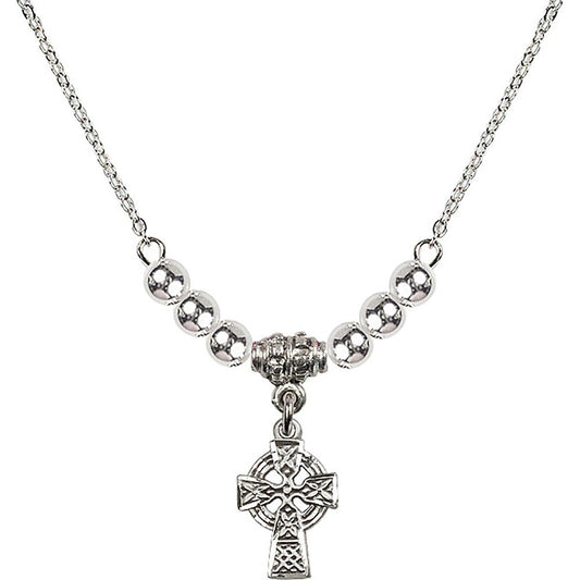 Sterling Silver Celtic Cross Birthstone Necklace with Sterling Silver Beads - 4133