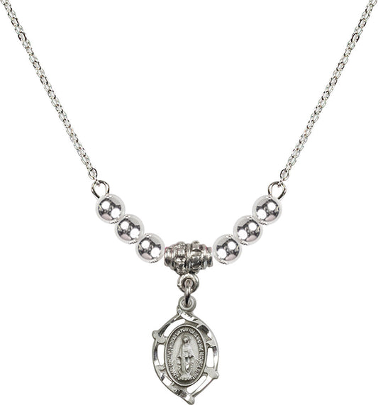 Sterling Silver Miraculous Birthstone Necklace with Sterling Silver Beads - 4152
