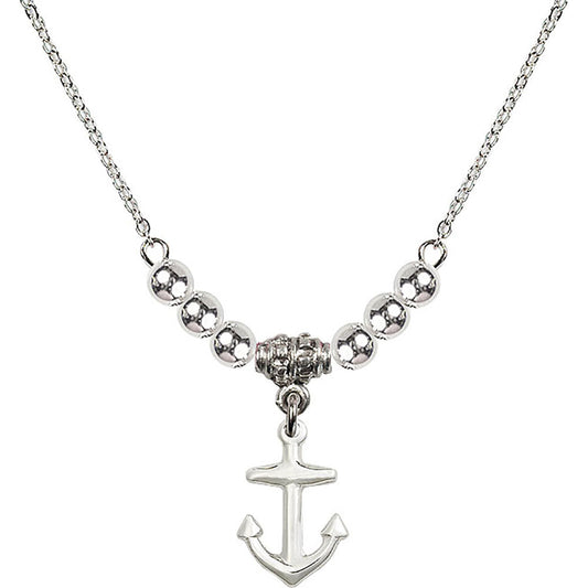 Sterling Silver Anchor Birthstone Necklace with Sterling Silver Beads - 4158