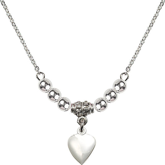 Sterling Silver Heart Birthstone Necklace with Sterling Silver Beads - 4158