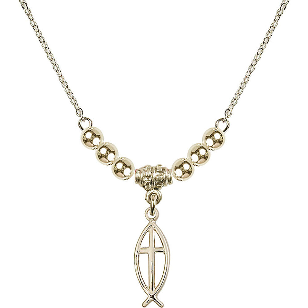 14kt Gold Filled Fish / Cross Birthstone Necklace with Gold Filled Beads - 4251