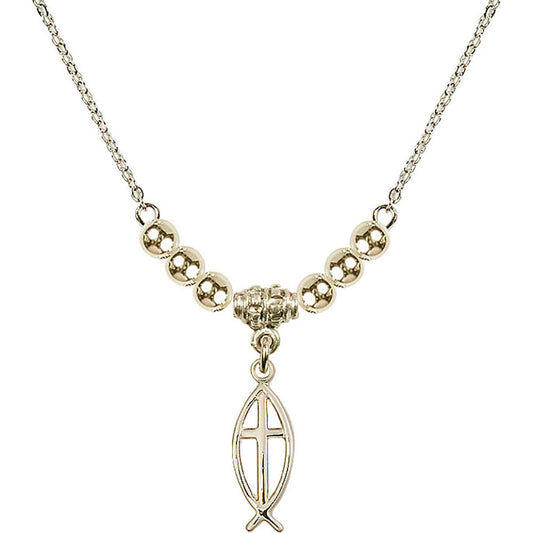 14kt Gold Filled Fish / Cross Birthstone Necklace with Gold Filled Beads - 4251