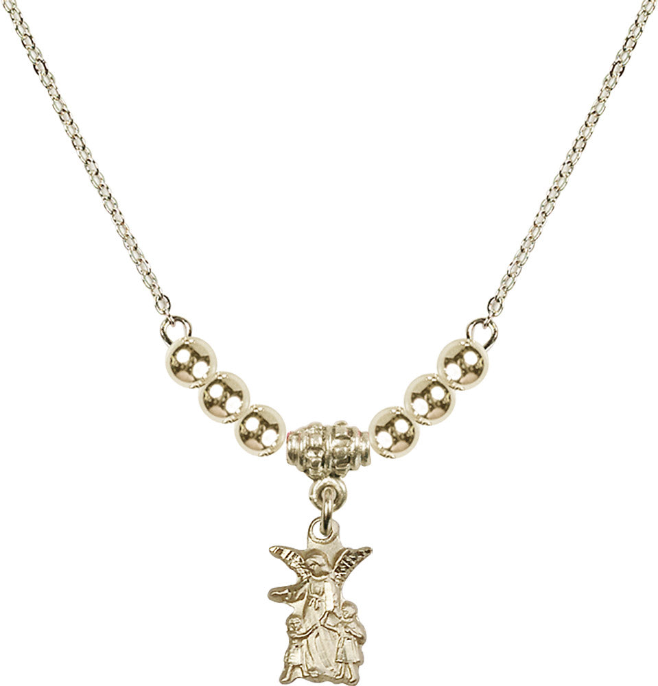 14kt Gold Filled Guardian Angel Birthstone Necklace with Gold Filled Beads - 4253