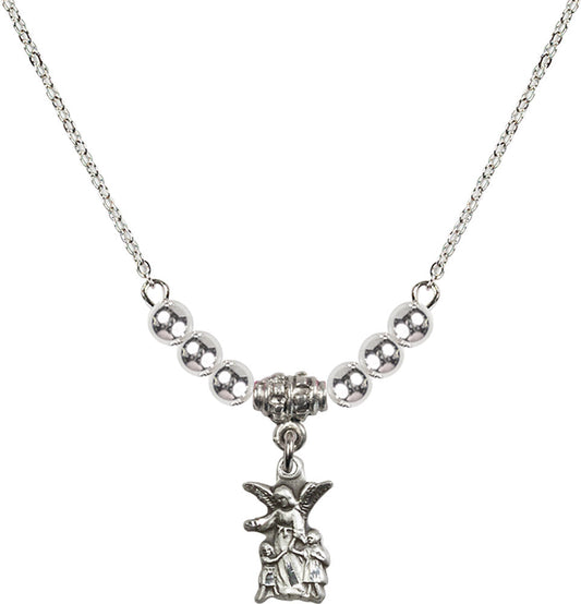 Sterling Silver Guardian Angel Birthstone Necklace with Sterling Silver Beads - 4253