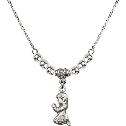 Sterling Silver Praying Girl Birthstone Necklace with Sterling Silver Beads - 4262