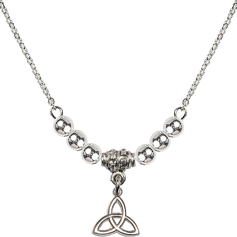 Sterling Silver Trinity Irish Knot Birthstone Necklace with Sterling Silver Beads - 5100