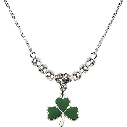 Sterling Silver Shamrock Birthstone Necklace with Sterling Silver Beads - 5243