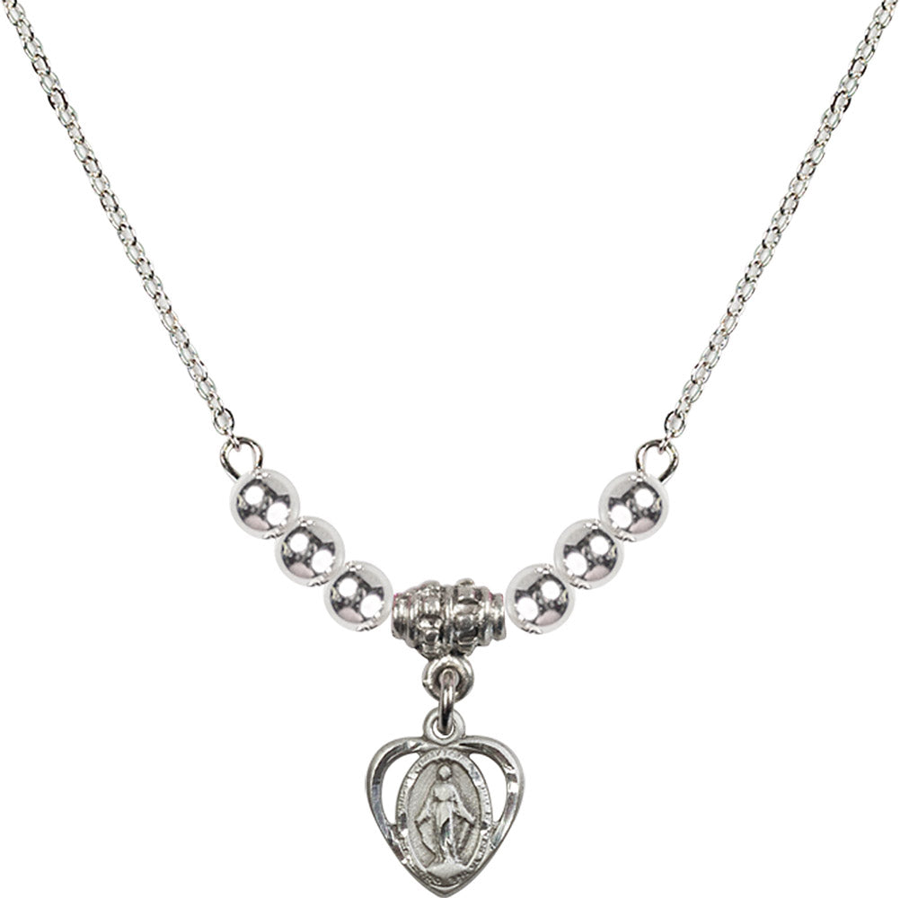 Sterling Silver Miraculous Birthstone Necklace with Sterling Silver Beads - 5401