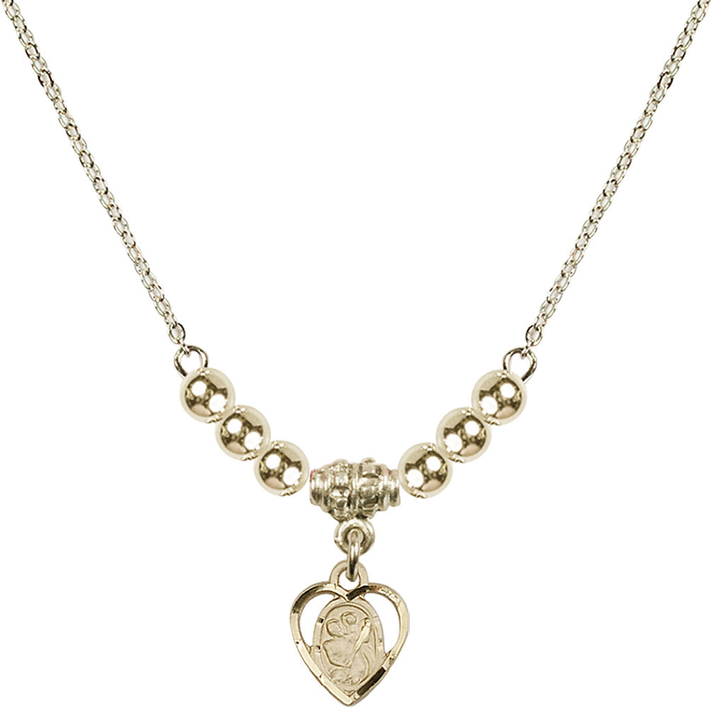 14kt Gold Filled Saint Christopher Birthstone Necklace with Gold Filled Beads - 5403