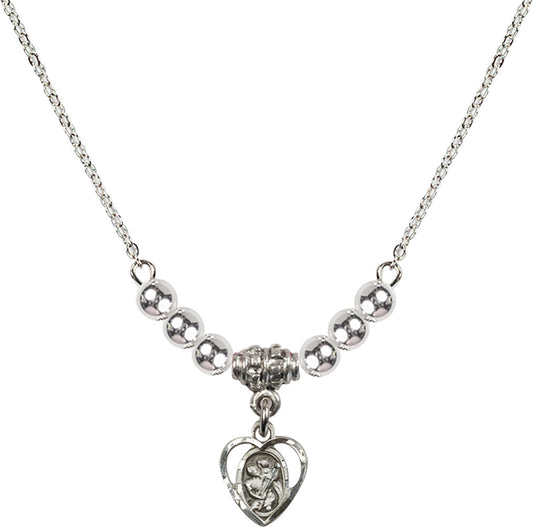 Sterling Silver Saint Christopher Birthstone Necklace with Sterling Silver Beads - 5403