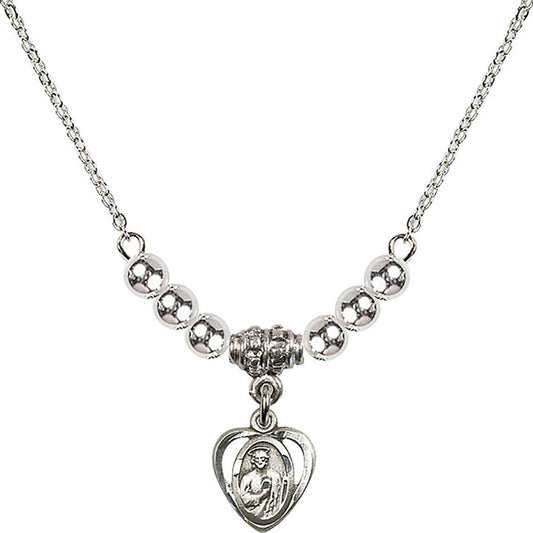 Sterling Silver Saint Jude Birthstone Necklace with Sterling Silver Beads - 5404