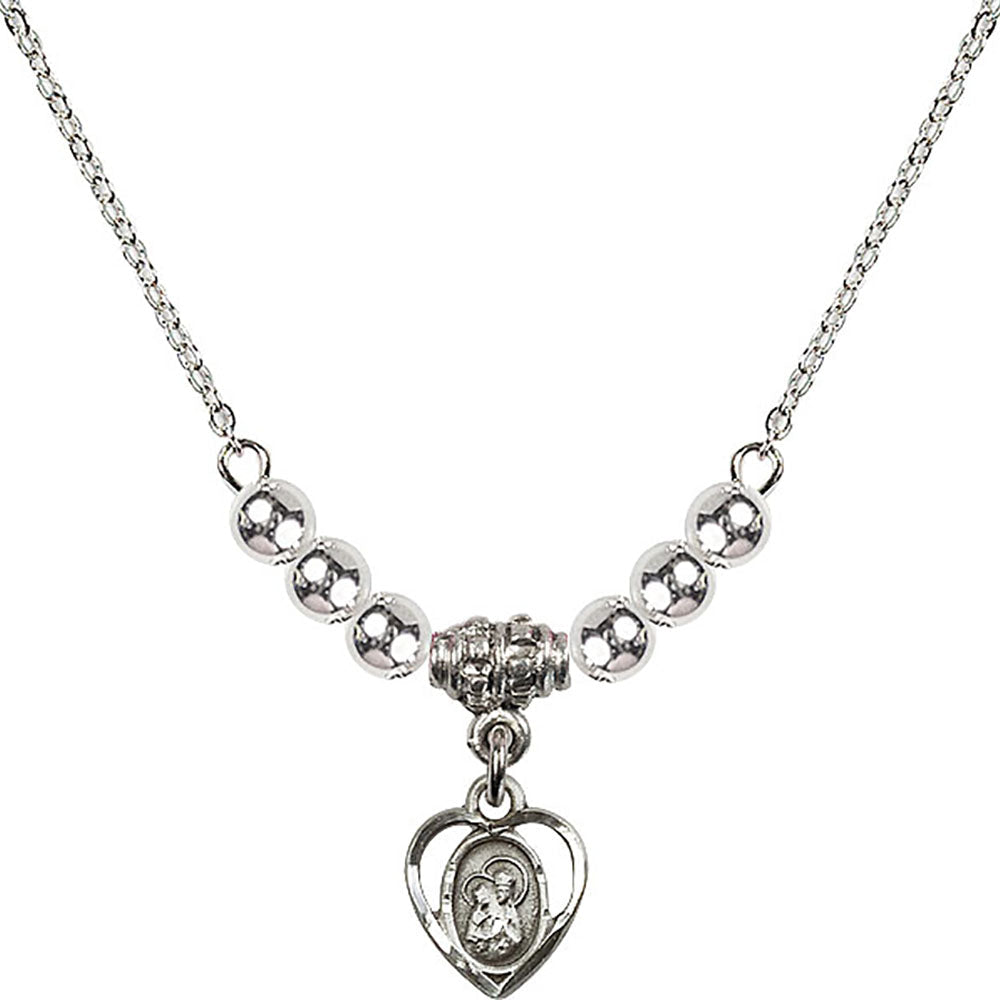 Sterling Silver Saint Ann Birthstone Necklace with Sterling Silver Beads - 5414