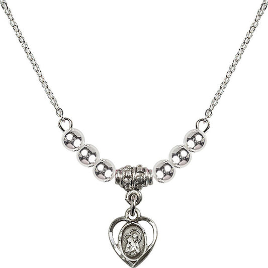 Sterling Silver Saint Ann Birthstone Necklace with Sterling Silver Beads - 5414