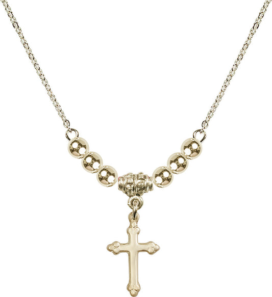 14kt Gold Filled Cross Birthstone Necklace with Gold Filled Beads - 5415