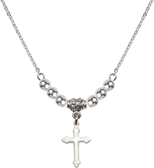 Sterling Silver Cross Birthstone Necklace with Sterling Silver Beads - 5415