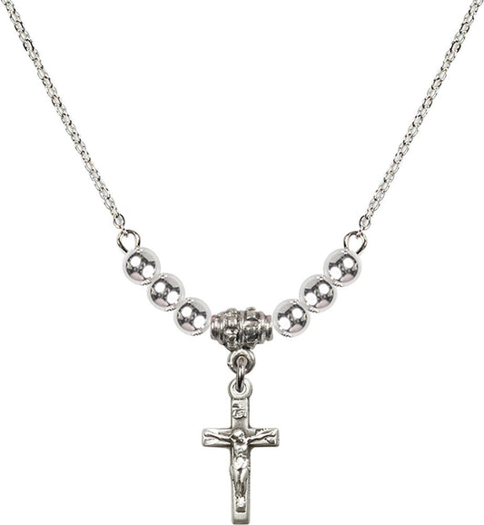 Sterling Silver Crucifix Birthstone Necklace with Sterling Silver Beads - 5417