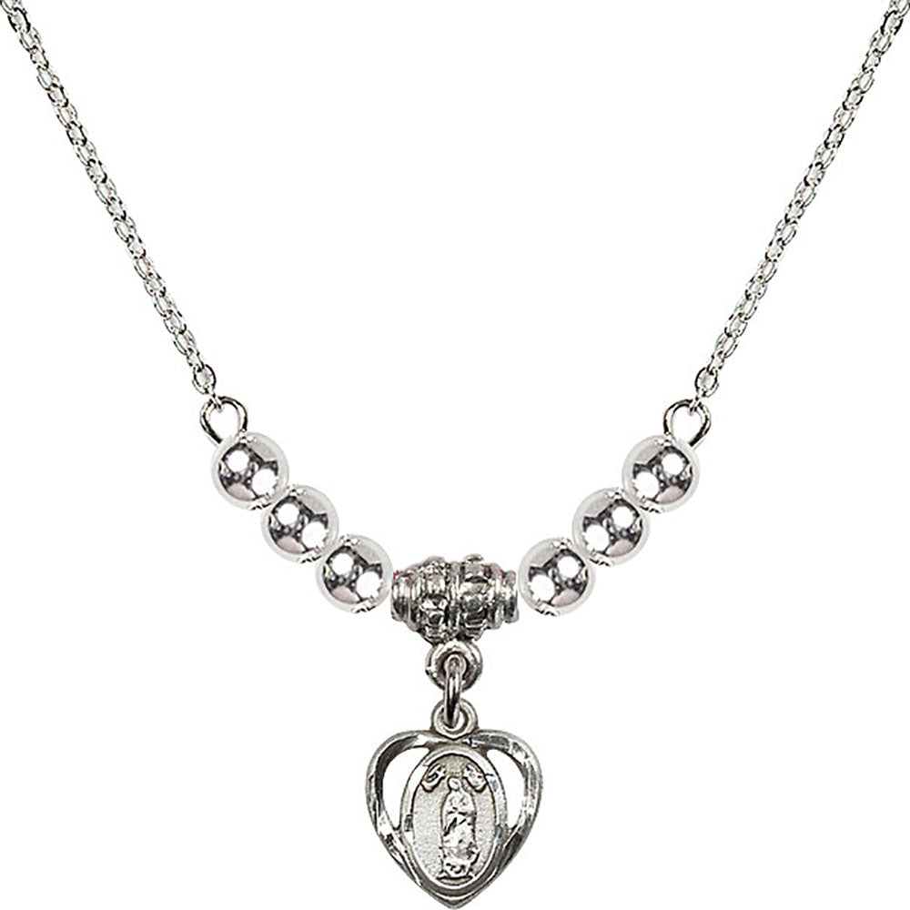 Sterling Silver Our Lady of Guadalupe Birthstone Necklace with Sterling Silver Beads - 5422