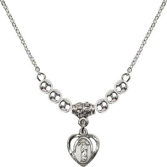 Sterling Silver Our Lady of Guadalupe Birthstone Necklace with Sterling Silver Beads - 5422