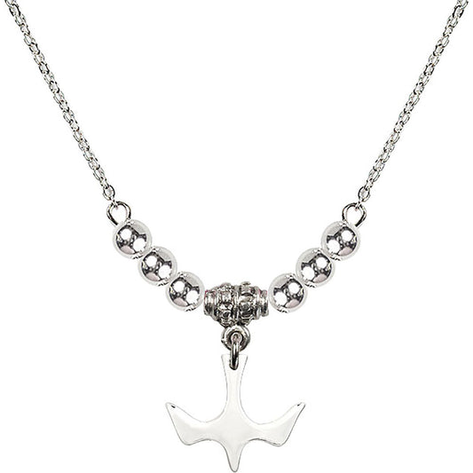 Sterling Silver Holy Spirit Birthstone Necklace with Sterling Silver Beads - 5431