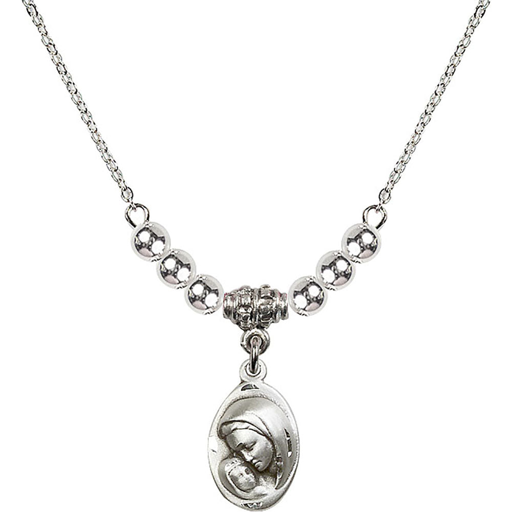 Sterling Silver Madonna & Child Birthstone Necklace with Sterling Silver Beads - 5447