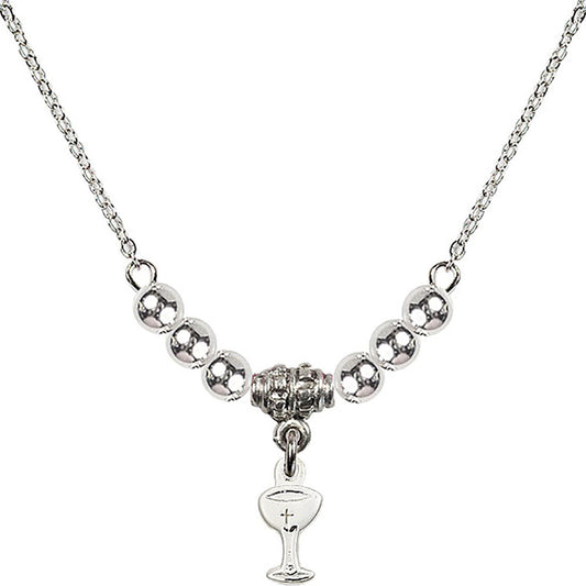 Sterling Silver Chalice Birthstone Necklace with Sterling Silver Beads - 5614