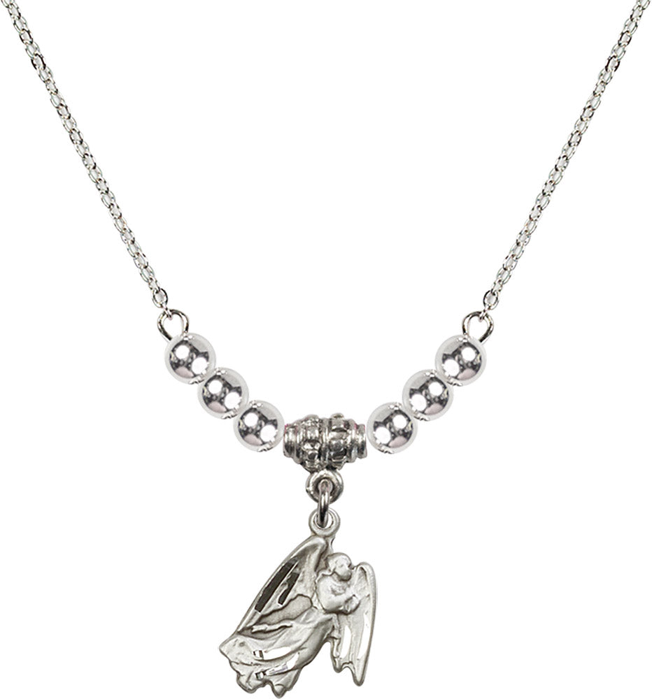Sterling Silver Guardian Angel Birthstone Necklace with Sterling Silver Beads - 5642