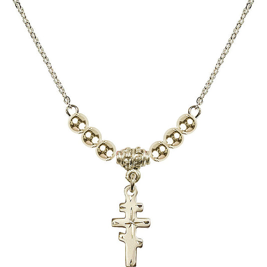 14kt Gold Filled Greek Orthadox Cross Birthstone Necklace with Gold Filled Beads - 5654