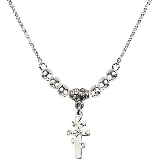 Sterling Silver Greek Orthadox Cross Birthstone Necklace with Sterling Silver Beads - 5654
