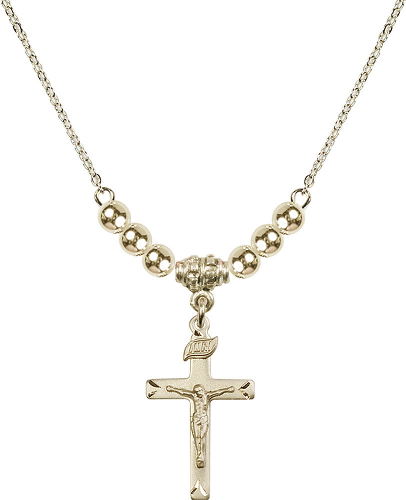 14kt Gold Filled Crucifix Birthstone Necklace with Gold Filled Beads - 5668