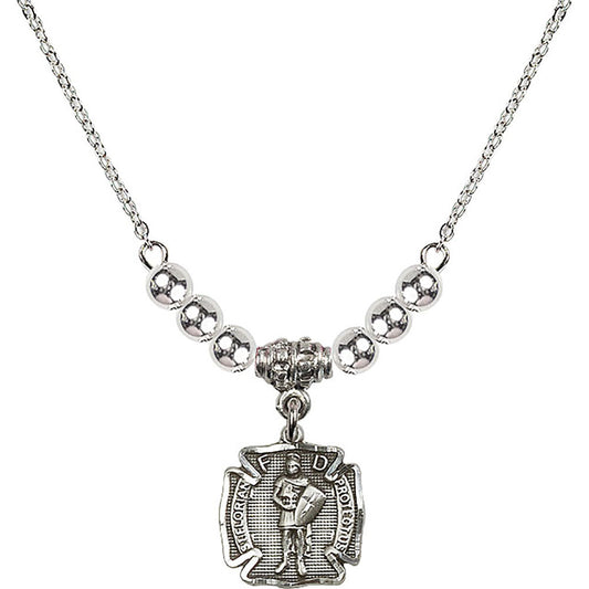 Sterling Silver Saint Florian Birthstone Necklace with Sterling Silver Beads - 5686