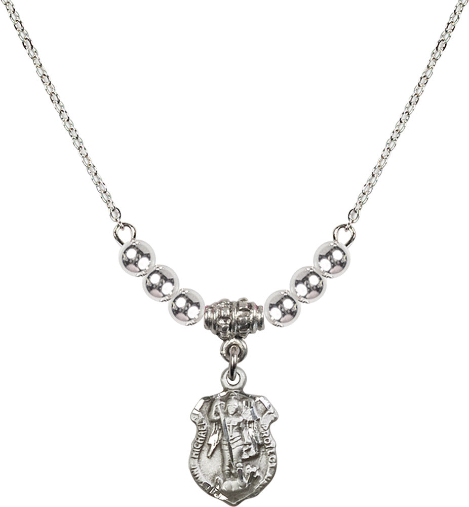 Sterling Silver Saint Michael the Archangel Birthstone Necklace with Sterling Silver Beads - 5699
