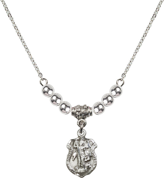 Sterling Silver Saint Michael the Archangel Birthstone Necklace with Sterling Silver Beads - 5699