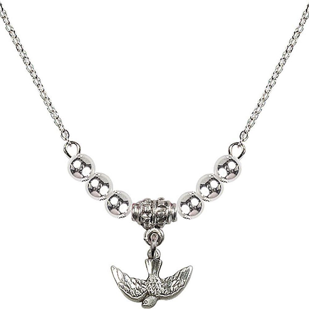 Sterling Silver Holy Spirit Birthstone Necklace with Sterling Silver Beads - 5911