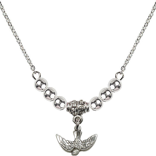 Sterling Silver Holy Spirit Birthstone Necklace with Sterling Silver Beads - 5911