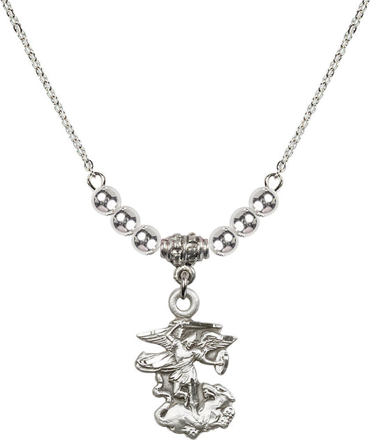 Sterling Silver Saint Michael the Archangel Birthstone Necklace with Sterling Silver Beads - 5940