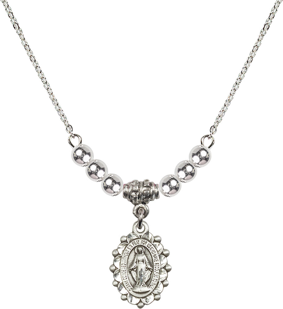 Sterling Silver Miraculous Birthstone Necklace with Sterling Silver Beads - 6040